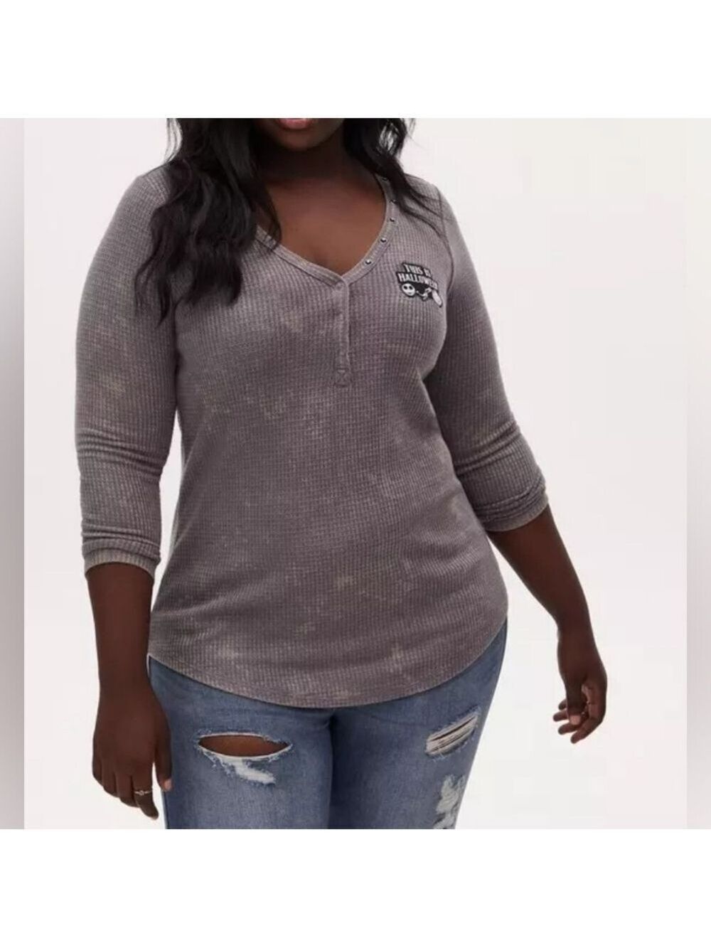 1X • Torrid × Disney The Nightmare Before Christmas Halloween Grey Waffle Henley